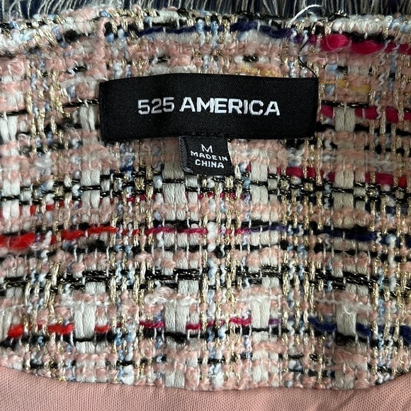 525 America Women’s Pink Cream Gold Tweed Fringe Jacket Blazer BohoGlam Barbie M - Picture 15 of 16